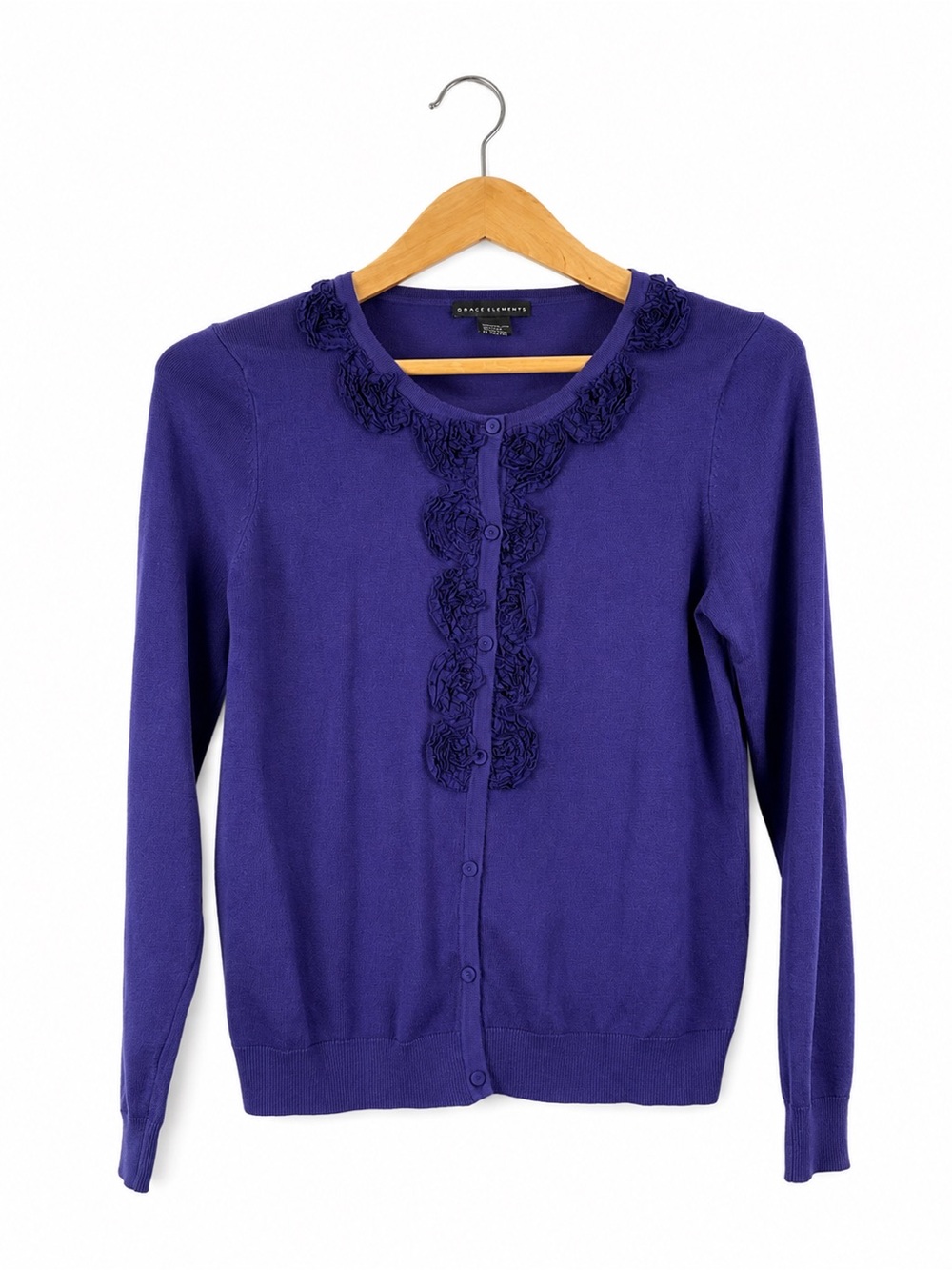 Grace Elements Artsy Embroidered Cardigan Rosettes Size M Purple Classy Office
